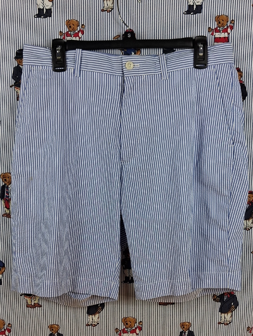 Polo Golf Ralph Lauren Flat Front Textured Blue & White Pinstripe Golf Shorts 31